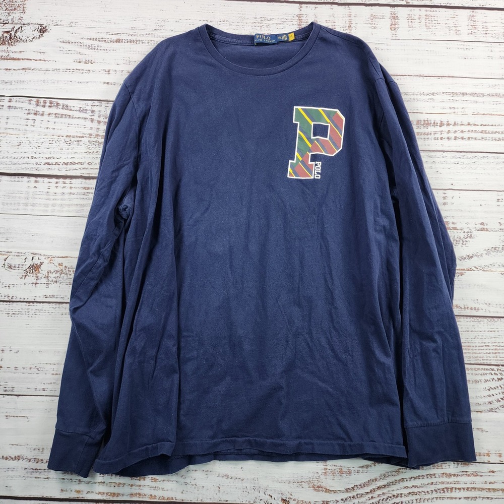 Polo Ralph Lauren Long Sleeve Shirt Mens XXL Navy Plaid P Logo Crewneck Cotton